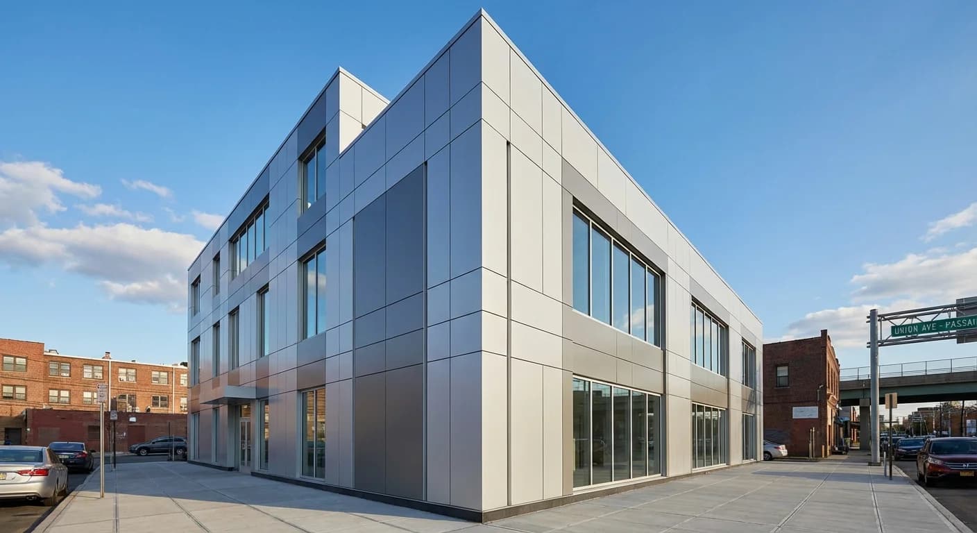 Modern aluminum composite panel facade installation in New Jersey