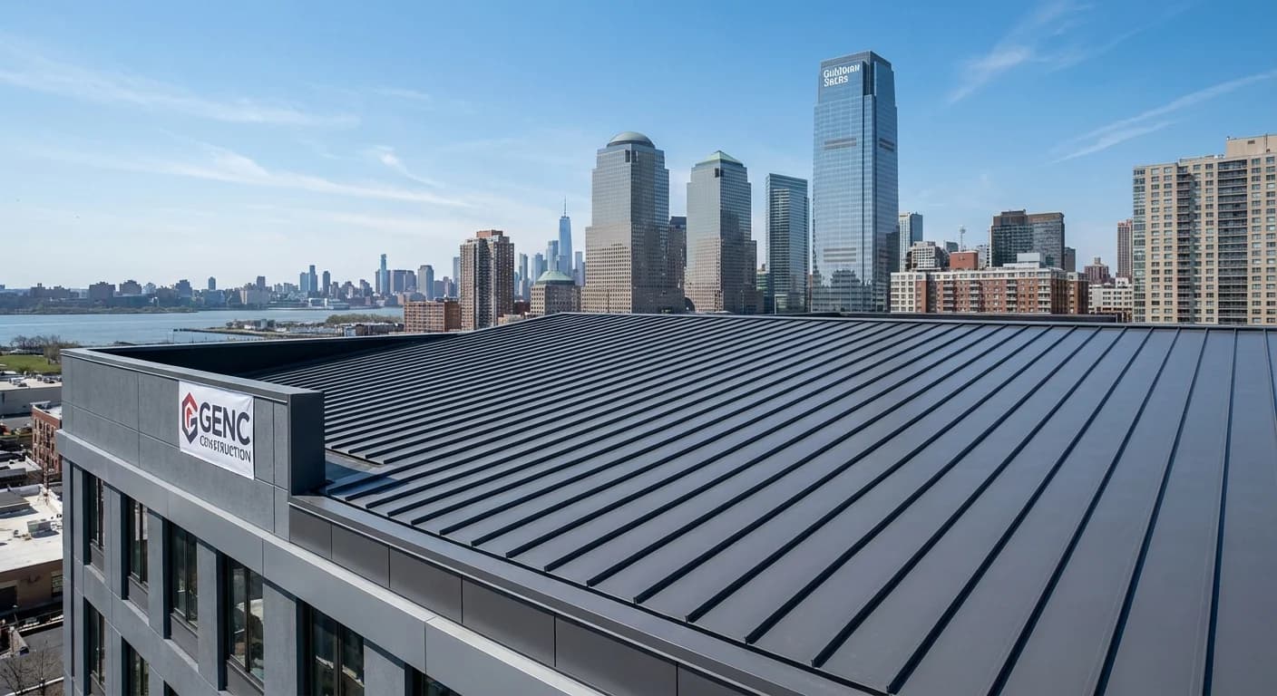 Metal roofing completed project in Jersey City NJ - standing seam commercial roof installation by Genc Construction