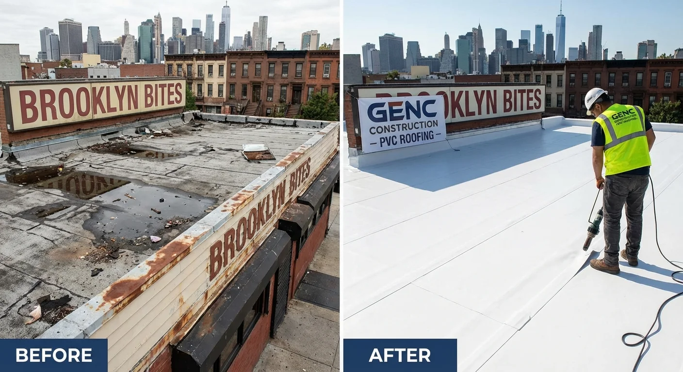 PVC warehouse roofing in Industry City Brooklyn by Genc Construction