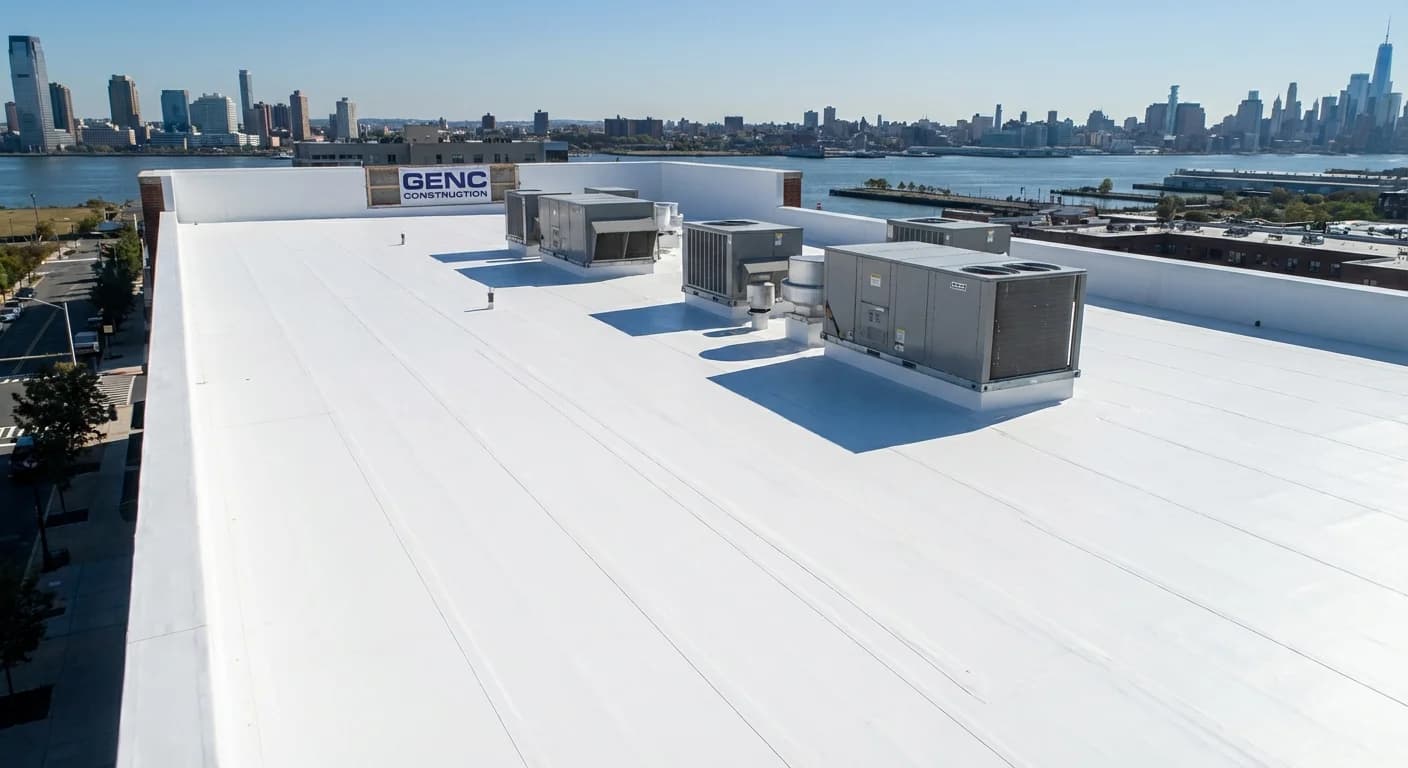 PVC roofing completed project in Jersey City NJ - professional commercial roofing installation by Genc Construction
