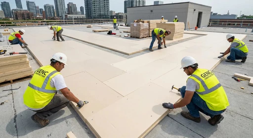 Insulation & Tapering - TPO roofing installation process step by Genc Construction in NJ & NY
