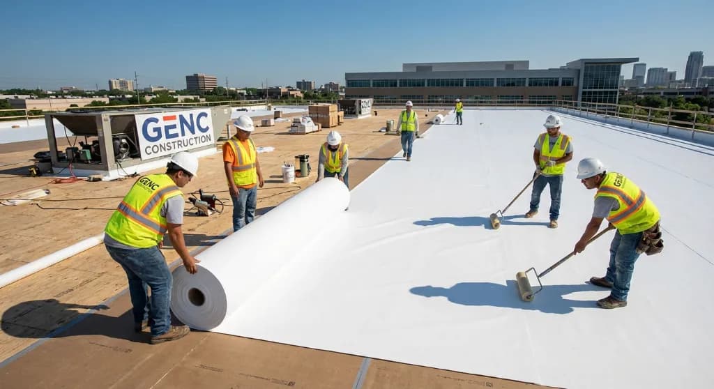 Membrane Installation - TPO roofing installation process step by Genc Construction in NJ & NY